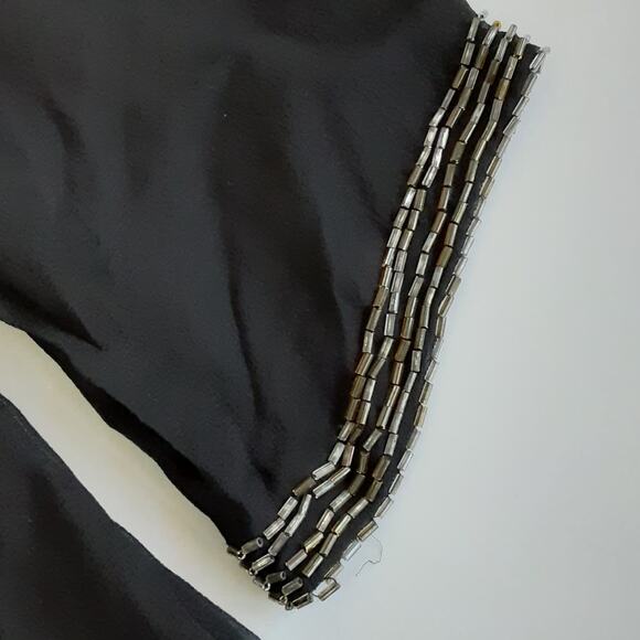 Vintage 1980s 100% Silk Tunic Blouse Black Beaded Statement Collar Long Sleeve S - Picture 12 of 16